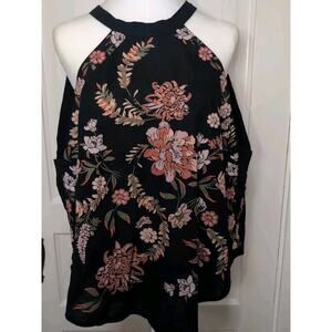 Free People Emiley Print Halter Tank Black Floral Womens L Summer Boho (1090)